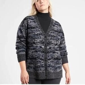 Athleta Westlake Gray Black Textured Merino Wool Cardigan Sweater 1X